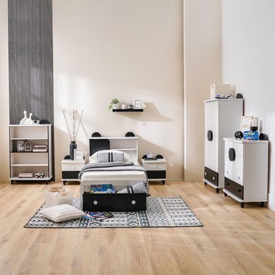 Panda 90x190 Bedroom Set with Headboard Storage & Front Drawer Storage - White/Black - With 2-Year Warranty Panda 90x190 Bedroom Set with Headboard Storage & Front Drawer Storage - White/Black - With 2-Year Warranty