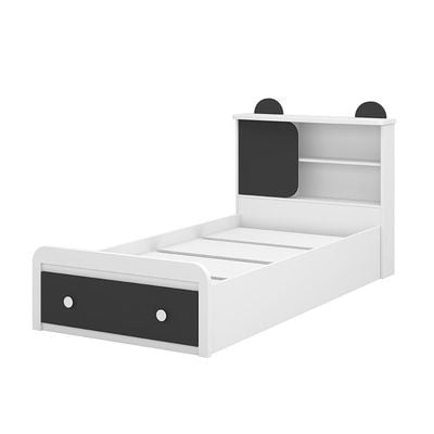 Panda 90x190 Bedroom Set W/Headboard Storage & Front Drawer Storage-White & Black