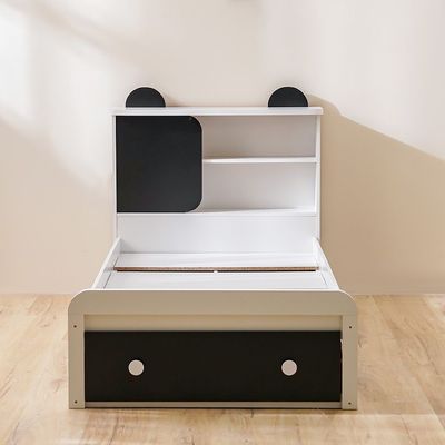 Panda 90x190 Bed with Headboard Storage & Front Drawer Storage - White/Black - With 2-Year Warranty