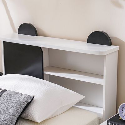 Panda 90x190 Single Bed with Headboard Storage & Front Drawer Storage - White/Black - With 2-Year Warranty