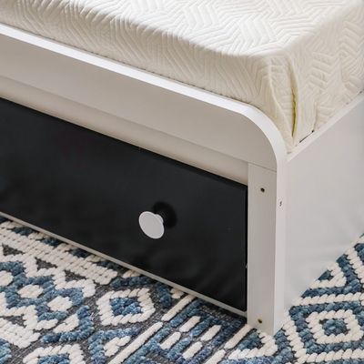 Panda 90x190 Single Bed with Headboard Storage & Front Drawer Storage - White/Black - With 2-Year Warranty