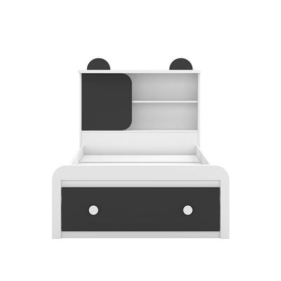 Panda 90x190 Bed with Headboard Storage & Front Drawer Storage - White/Black - With 2-Year Warranty