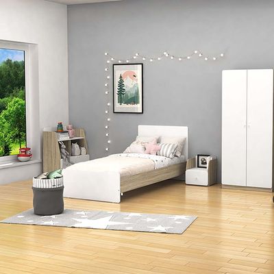 Kinder 90X200 Kids Bedroom Set-White & Sonoma Oak