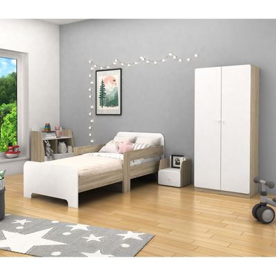 Kinder 90x140/170/200 Extendable Kids Bed - White & Sonoma Oak - With 2-Year Warranty