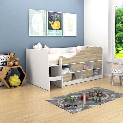 Kinder 90x190 Cabin Bed with Storage - White & Sonoma Oak - With 2-Year Warranty