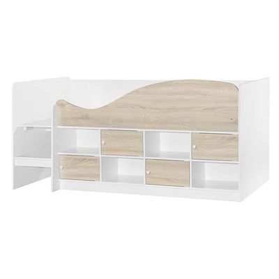 Kinder 90x190 Cabin Bed with Storage - White & Sonoma Oak - With 2-Year Warranty