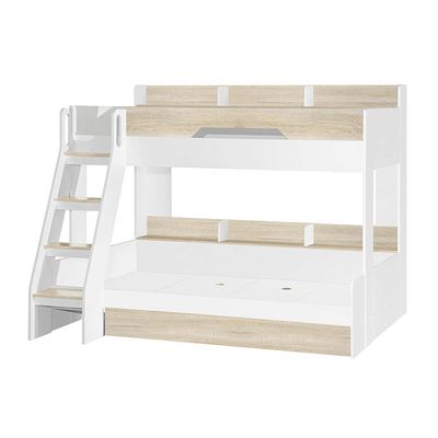 Kinder 90/120x200 Dual Size Kids’ Bunk Bed with Drawer Storage - White & Sonoma Oak - With 2-Year Warranty