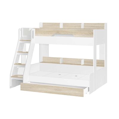 Kinder 90/120x200 Dual Size Kids’ Bunk Bed with Drawer Storage - White & Sonoma Oak - With 2-Year Warranty