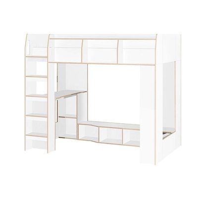 Kinder 90x190 Loft Bunk Bed with Study Desk & Storage - White & Sonoma Oak - With 2-Year Warranty