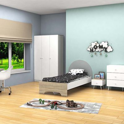 Lunar 90X200 Kids Bedroom Set-White & Sonoma Oak/Grey