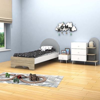 Lunar 90x200 Kids Bed - White/Sonoma Oak/Grey - With 2-Year Warranty