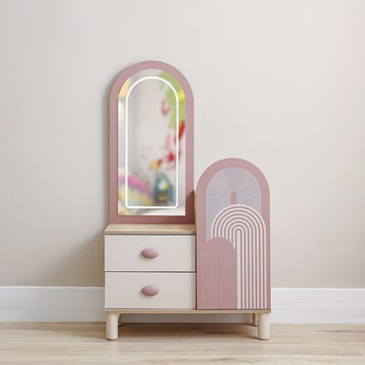 Zeta 120x200 Upholstered Bedroom Set W/USB-COLOR - Oak/Offwhite/ Pink