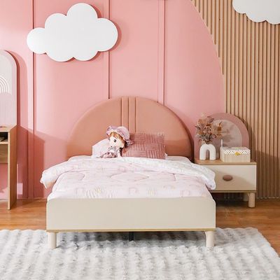 Zeta 120x200 Upholstered Bedroom Set W/USB-COLOR - Oak/Offwhite/ Pink