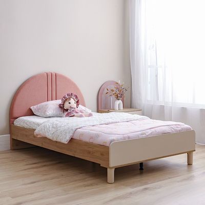 Zeta 120x200 Upholstered Bedroom Set With USB-COLOR - Oak/Offwhite/ Pink