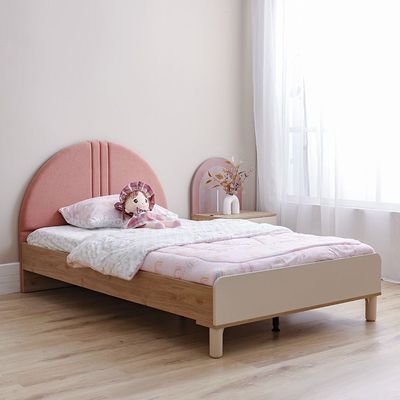 Zeta 120X200 Bed W/Upholstered Headboard & Usb-Offwhite & Pink