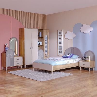 Zeta 120x200 Upholstered Bedroom Set W/USB-COLOR - Oak/Offwhite/ Grey