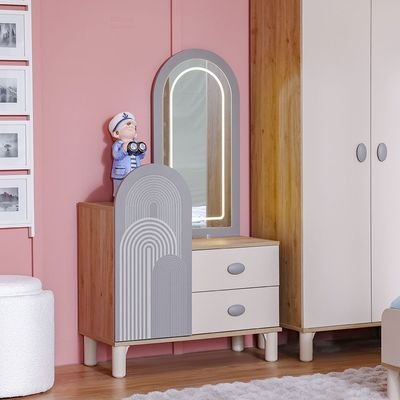 Zeta 120x200 Upholstered Bedroom Set W/USB-COLOR - Oak/Offwhite/ Grey