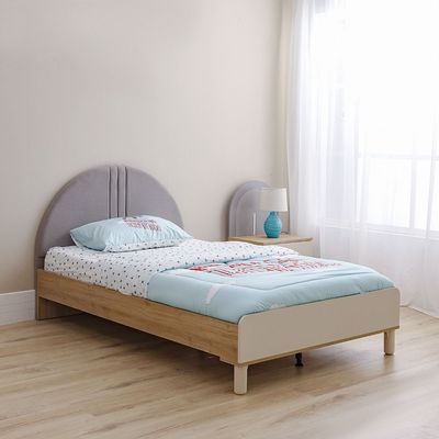 Zeta 120X200 Bed W/Upholstered Headboard & Usb-Offwhite & Grey