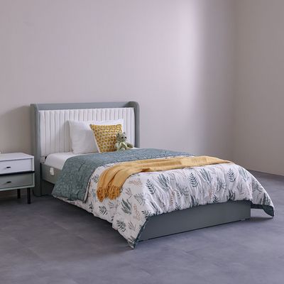 Petra 120X200 Bed W/Upholstered Headboard & Usb-White & Grey