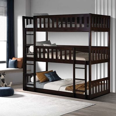 Derby Climber-V2 90x200 Solid Wood Triple Bunk Bed-Espresso