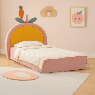 Tasty Strawberry 90x200 Upholstered Kids Bed-Blush Pink & Yellow