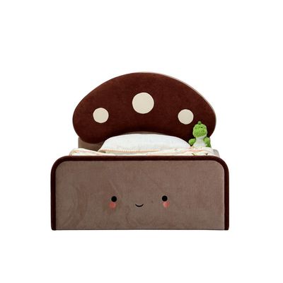 Muffin 90x200 Upholstered Kids Bed-Light Beige & Dark Brown