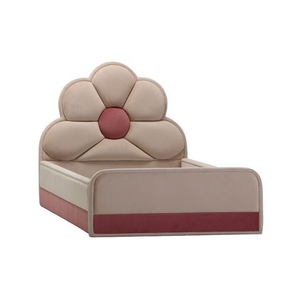 Lilyana Flower 90x200 Upholstered Kids Bed-Beige & Pink