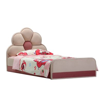 Lilyana Flower 90x200 Upholstered Kids Bed-Beige & Pink