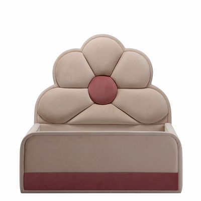 Lilyana Flower 90x200 Upholstered Kids Bed-Beige & Pink