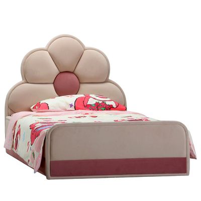 Lilyana Flower 90x200 Upholstered Kids Bed-Beige & Pink