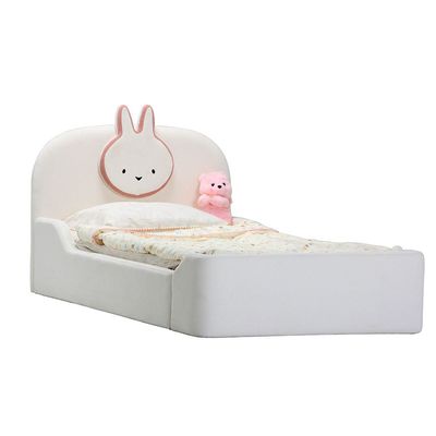 Bunny 90x200 Upholstered Kids Bed-OFF White & Pink