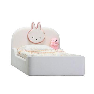 Bunny 90x200 Upholstered Kids Bed-OFF White & Pink