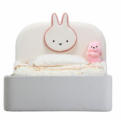 Bunny 90x200 Upholstered Kids Bed-OFF White & Pink