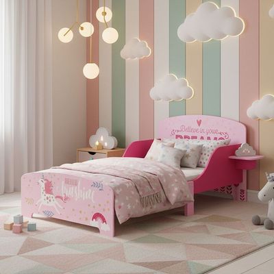 Hello Sunshine 70x140 Toddler Bed With Side Storage Shelf-Pink