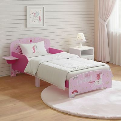 Hello Sunshine 70x140 Toddler Bed With Side Storage Shelf-Pink