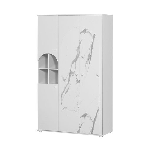 Hello 3-Door Wardrobe - White/White Faux Marble - With 2-year Warranty 