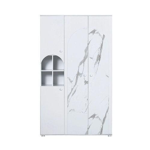 Hello 3-Door Wardrobe - White/White Faux Marble - With 2-year Warranty 