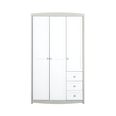 Hazel 3 Door Wardrobe W/3 Drawers&Mirror-Light Beige & White