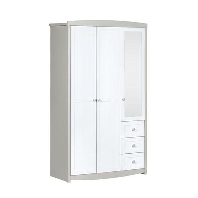 Hazel 3 Door Wardrobe W/3 Drawers&Mirror-Light Beige & White