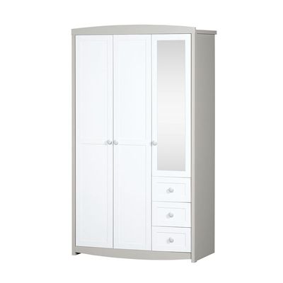 Hazel 3 Door Wardrobe W/3 Drawers&Mirror-Light Beige & White