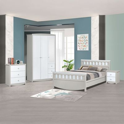 Hazel 3 Door Wardrobe W/3 Drawers&Mirror-Light Beige & White