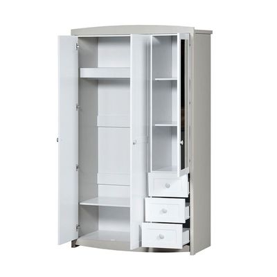 Hazel 3 Door Wardrobe W/3 Drawers&Mirror-Light Beige & White