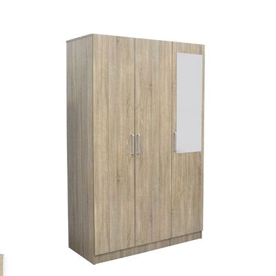 Supreme 3-Door Wardrobe with Mirror - French Sonoma Oak - With 2-Year Warranty