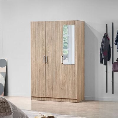 Supreme 3-Door Wardrobe with Mirror - French Sonoma Oak - With 2-Year Warranty