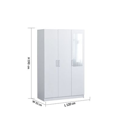 Supreme 3-Door Wardrobe with Mirror - White - With 2-Year Warranty