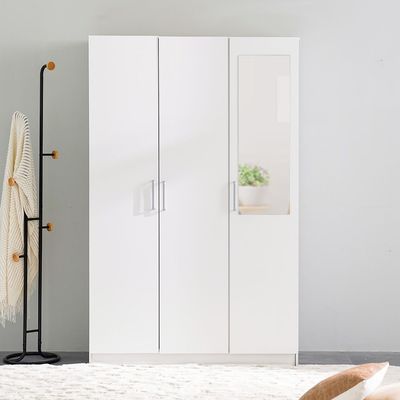 Supreme 3-Door Wardrobe with Mirror - White - With 2-Year Warranty