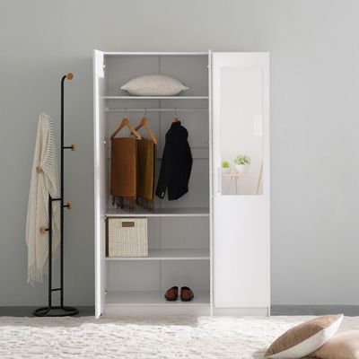 Supreme 3-Door Wardrobe with Mirror - White - With 2-Year Warranty