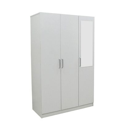 Supreme 3-Door Wardrobe with Mirror - White - With 2-Year Warranty