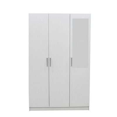 Supreme 3-Door Wardrobe with Mirror - White - With 2-Year Warranty