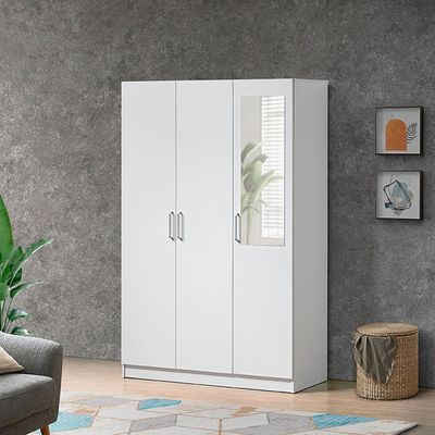 Supreme 3-Door Wardrobe with Mirror - White - With 2-Year Warranty